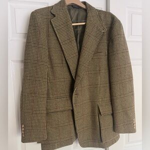 Ralph Lauren Jacket Tailored Tweed Houndstooth Mens Size 44 Patch Pockets Sports